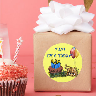 Ultra Cute 6-åriga leopard-födelsedagstäckare Runt Klistermärke