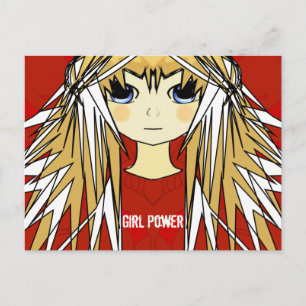 Ultra Cute Anime Blonde Long Hair Girl Power Vykort