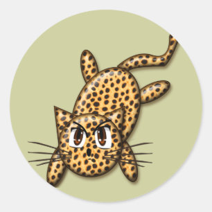Ultra Cute Anime Leopard Kattunge Runt Klistermärke
