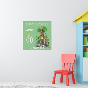 Ultra Cute Giraffe Safari Birthday Poster