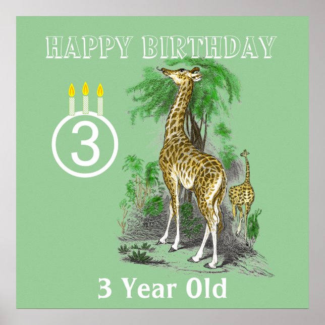 Ultra Cute Giraffe Safari Birthday Poster (Framsidan)