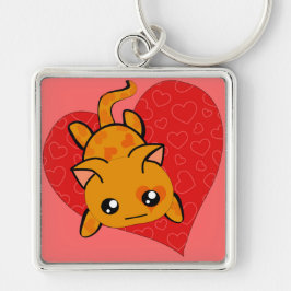 Ultra Cute Kawaii Anime Kattunge Fyrkantig Silverfärgad Nyckelring