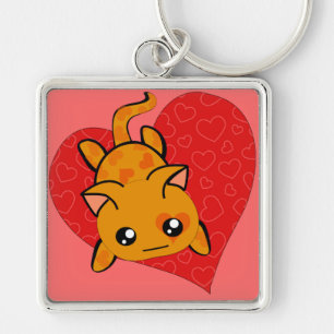 Ultra Cute Kawaii Anime Kattunge Fyrkantig Silverfärgad Nyckelring