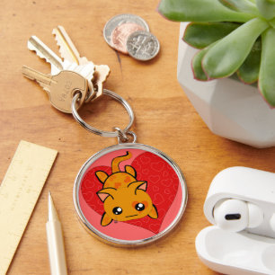 Ultra Cute Kawaii Anime Kattunge Rund Silverfärgad Nyckelring