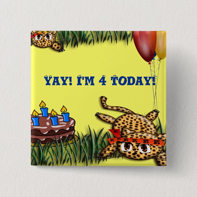 Ultra Cute Leopard Safari Birthday-inbjudan Knapp (Framsida)