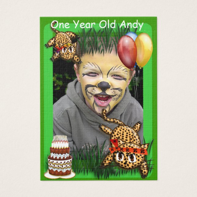 Ultra Cute Leopard Safari Birthday-inbjudan med Visitkort (Framsidan)