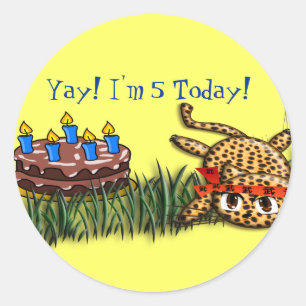 Ultra Cute Leopard Safari Birthday-inbjudan Runt Klistermärke