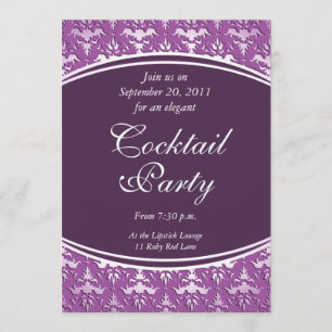 Ultra Elegant Mauve - Silver Präglad Damask Inbjudningar