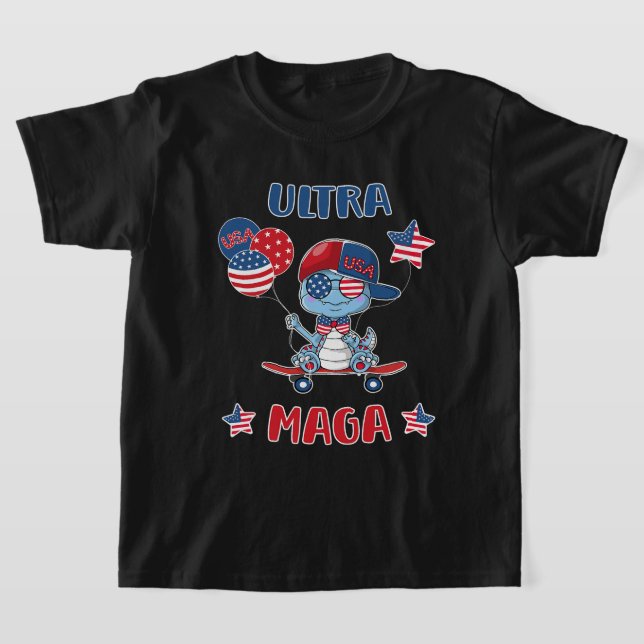 Ultra Maga 4:e juli: Kids Dinosaur with Sunglass T Shirt (Laydown)