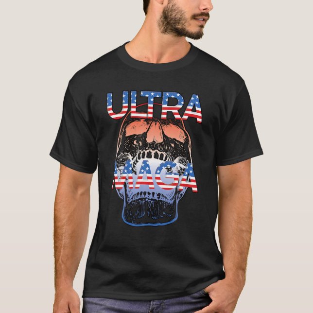 Ultra Maga Red White och Blue Skull Republican Pol T Shirt (Framsida)