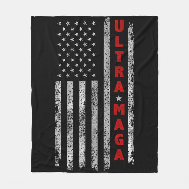 Ultra MAGA-Vintage, amerikansk Flagga Ultra MAGA Fleecefilt (Framsidan)