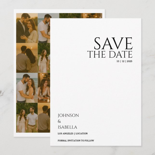 Ultra minimal text photo collection save the date inbjudningar (Fram/baksida)