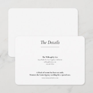 Ultra minimalistisk svart-vit bröllopsinbjudan tilläggskort