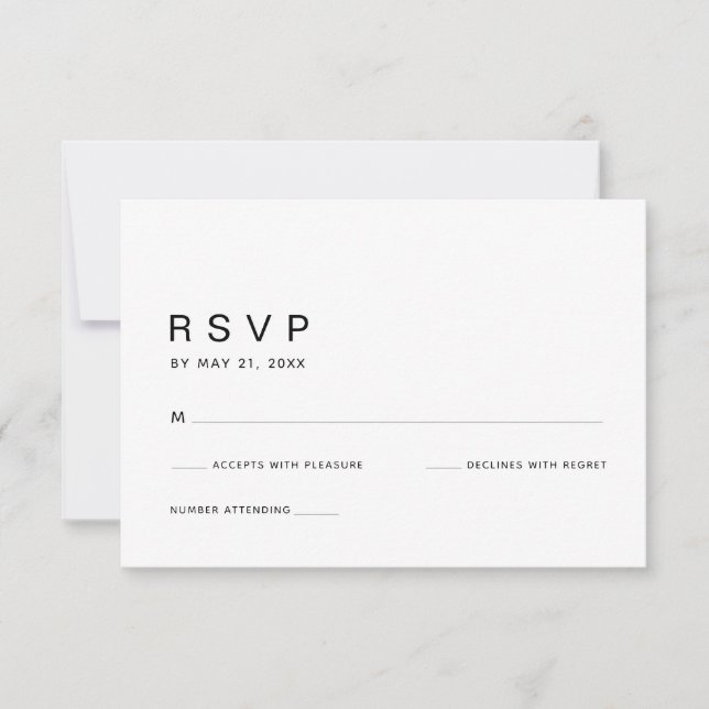 Ultra minimalistiskt rent vitt bröllops-RSVP OSA Kort (Framsida)