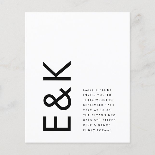 Ultra Modern Budget Djärva Monogram Enkla Bröllop Flygblad (Framsidan)