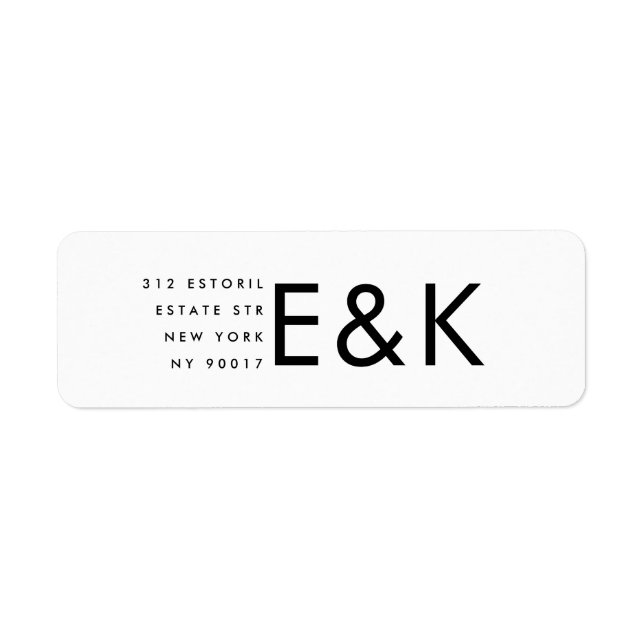 Ultra Modern, djärv, stor monogram Elegant bröllop Returadress Etikett (Framsidan)