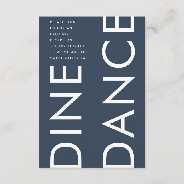 Ultra Modern Fet Navy Monogram DINE DANCE Bröllop Tilläggskort (Framsida)