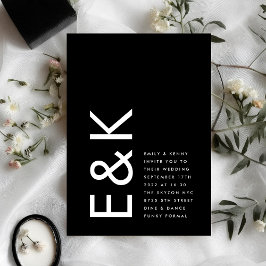 Ultra Modern Fet Stor Monogram Enkel Bröllop Inbjudningar