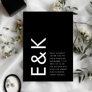 Ultra Modern Fet Stor Monogram Enkel Bröllop Inbjudningar