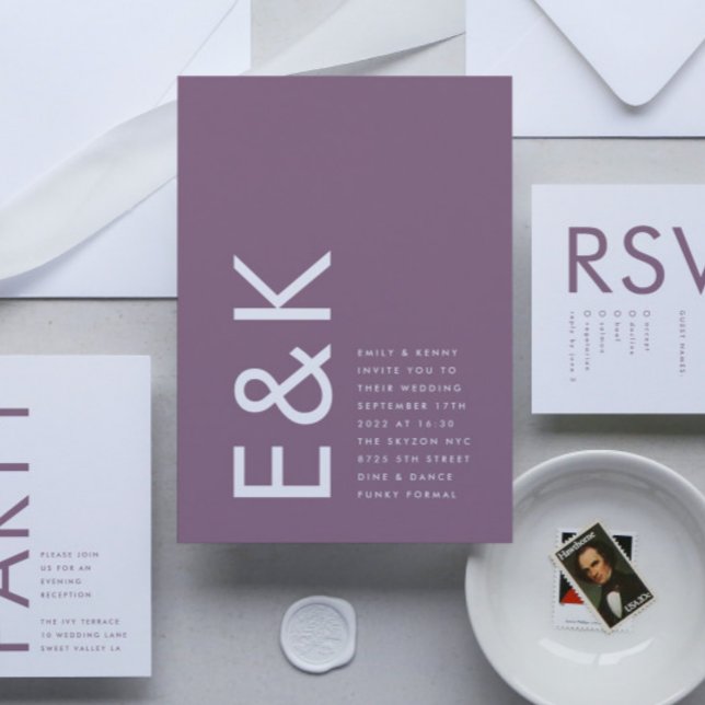 Ultra Modern Fet Stor Monogram Lil Bröllop Inbjudningar (Invitation showcasing suite - additional items (bought separately))