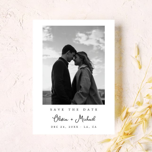 Ultra Modern Minimalistisk Typografi Foto Bröllop Spara Datumet (Skapare uppladdad)