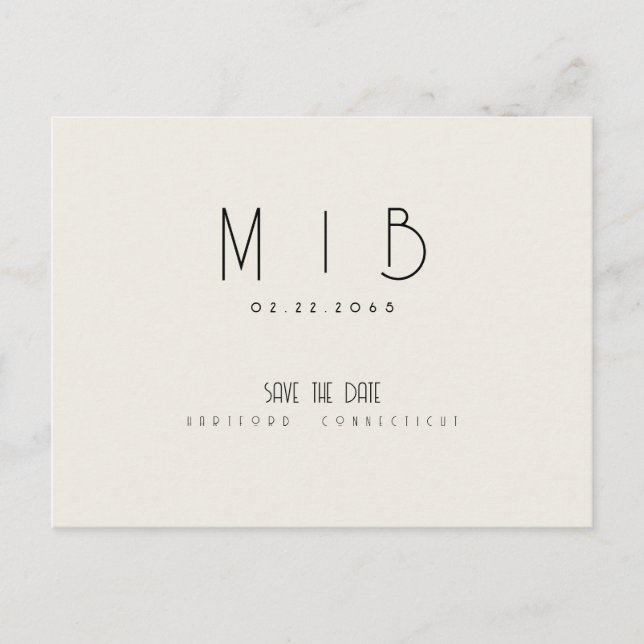 Ultra Modern Monogram Beige Spara datum Vykort (Framsida)