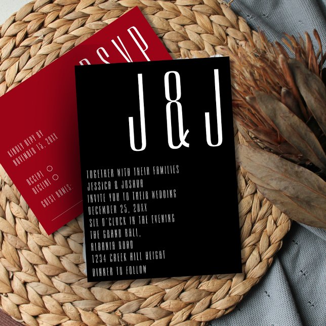Ultra Modern Monogram Black Bröllop Inbjudningar (Skapare uppladdad)
