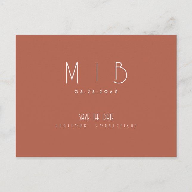 Ultra Modern Monogram Cinnamon Spara datum Vykort (Framsida)