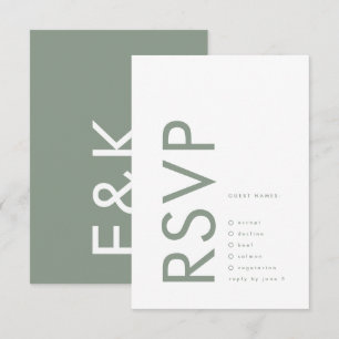 Ultra Modern Sage Grönt Monogram Simple Bröllop OSA Kort