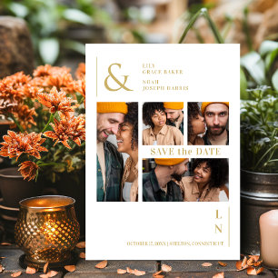 Ultra Modern Trendig White & Guld 4 Multi Photos Spara Datumet