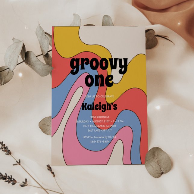 Ultra-Retro Groovy En 70-årsjubileum Stil Inbjudningar (Skapare uppladdad)