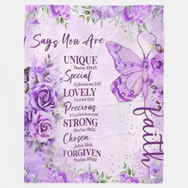 Ultra-Soft Lavender Floral Faith Butterfly Design Fleecefilt