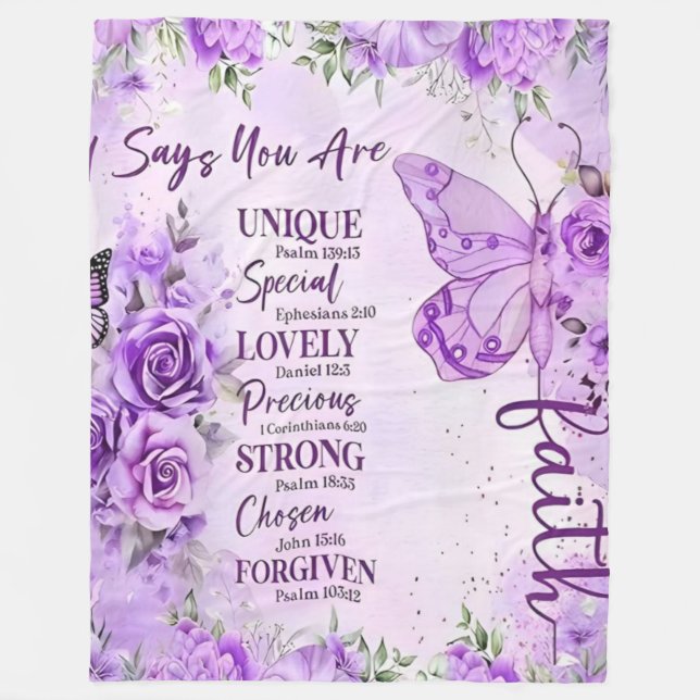 Ultra-Soft Lavender Floral Faith Butterfly Design  Fleecefilt (Framsidan)