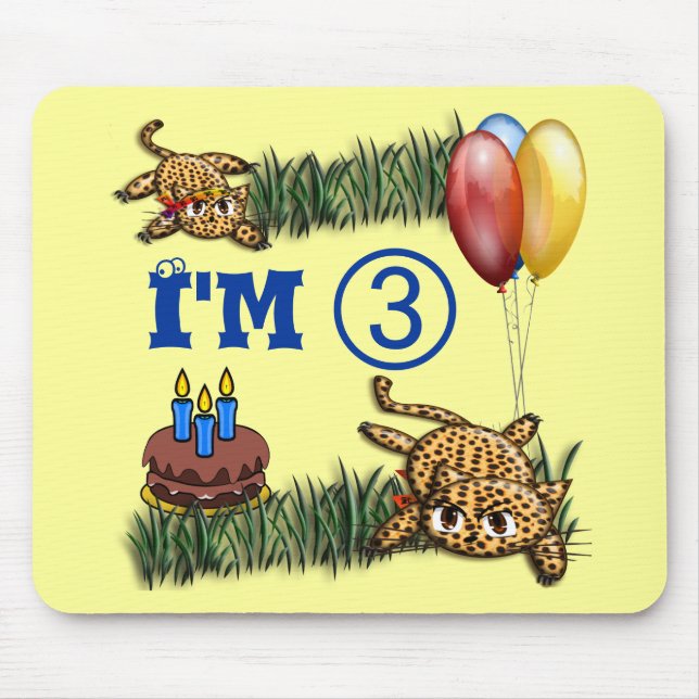 Ultra söta 3 år gamle leopard safari födelsedag musmatta (Framsidan)