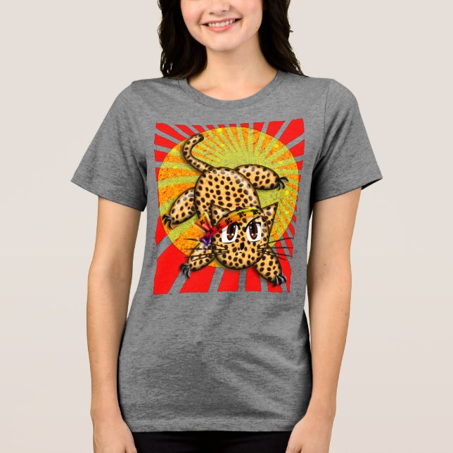 Ultra söta anime leopard katt regnbåge huvudband tee shirt (Framsida)