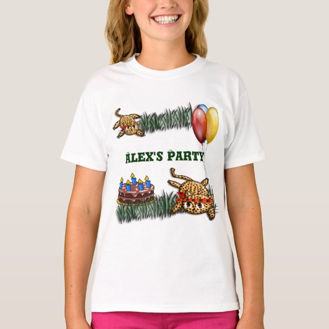 Ultra söta leopard safari födelsedagsinbjudningar tee shirt (Framsida)