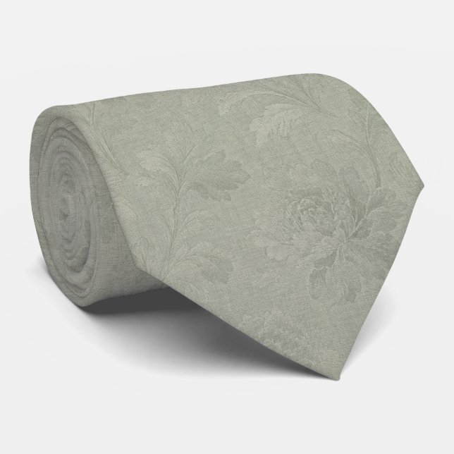 Ultra subtil tonal salvia grön blommig jacquard slips (Rullad)