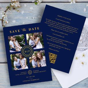 Ultra Trendig Navy & Guld 4 Multi Photos Bröllop Spara Datumet