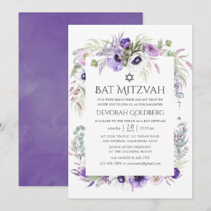 Ultra Violet Akvarell Blommig Bar Mitvah Inbjudningar