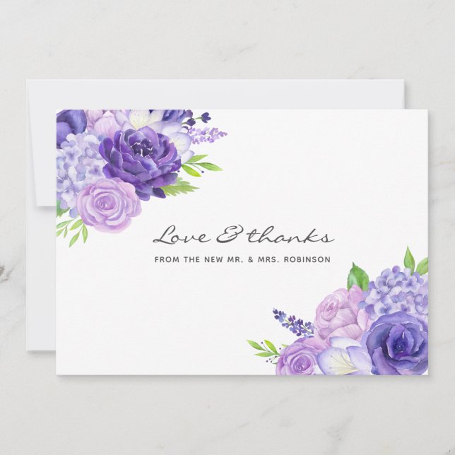 Ultra Violet Akvarell Blommig Bröllop Tack Kort (Framsida)