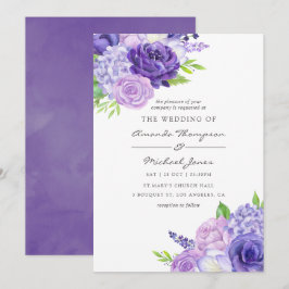Ultra Violet Akvarell Blommig Bröllopsinbjudan Inbjudningar