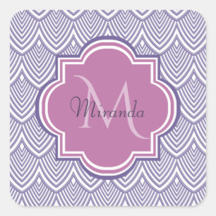 Ultra Violet Arched Scallops Orchid Monogram Namn Fyrkantigt Klistermärke
