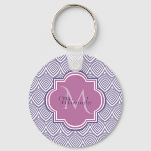 Ultra Violet Arched Scallops Orchid Monogram Namn Nyckelring