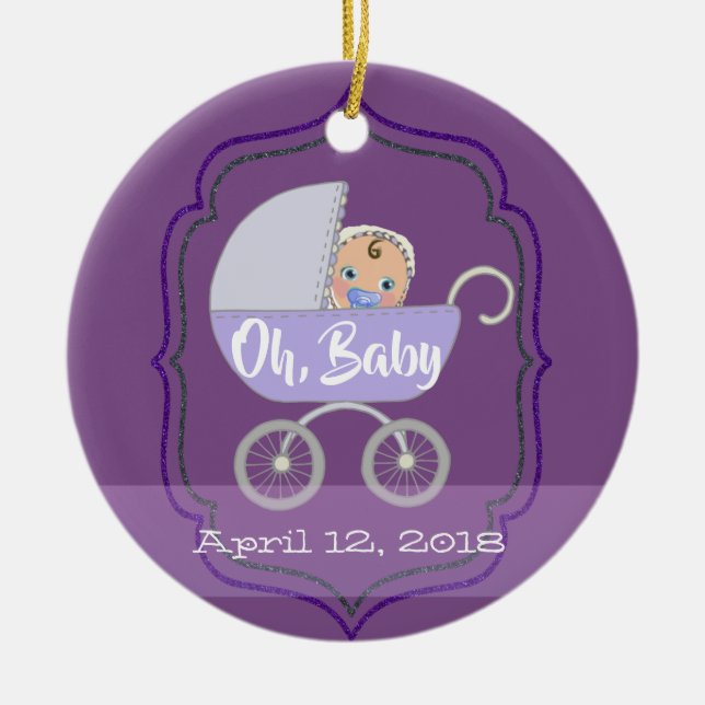 Ultra Violet Baby Birth Stats Julgransprydnad Keramik (Framsidan)