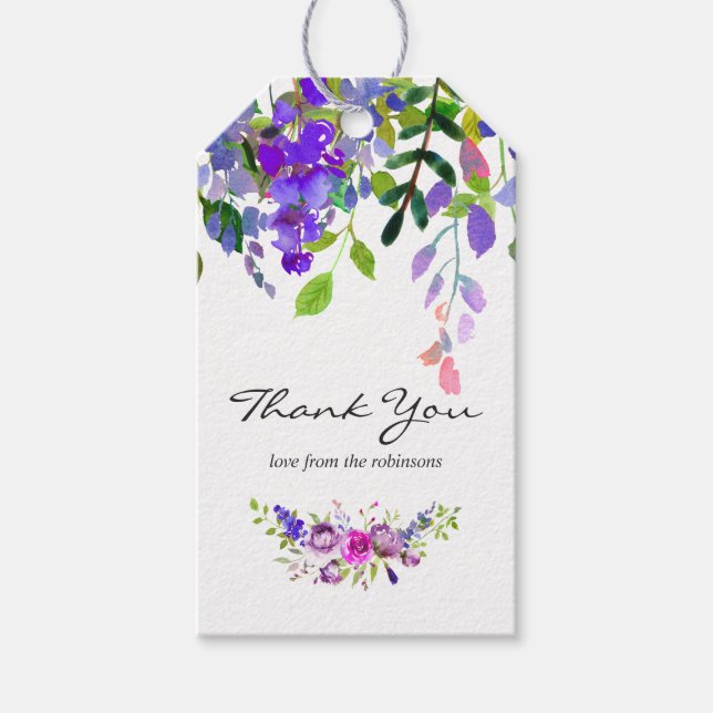 Ultra Violet Bröllop Vattenfärg Blommig Tack G Presentetikett (Framsidan)