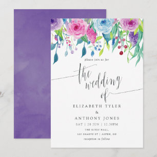 Ultra Violet färg-kombinationen Watercolor Blommig Inbjudningar