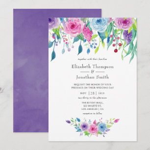 Ultra Violet färg-kombinationen Watercolor Blommig Inbjudningar