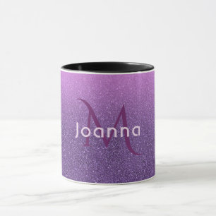 Ultra violet faux glitter och rosa med namn mugg