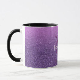 Ultra violet faux glitter och rosa med namn mugg