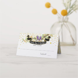 Ultra Violet Guld Confetti Lila Gult Birds Placeringskort